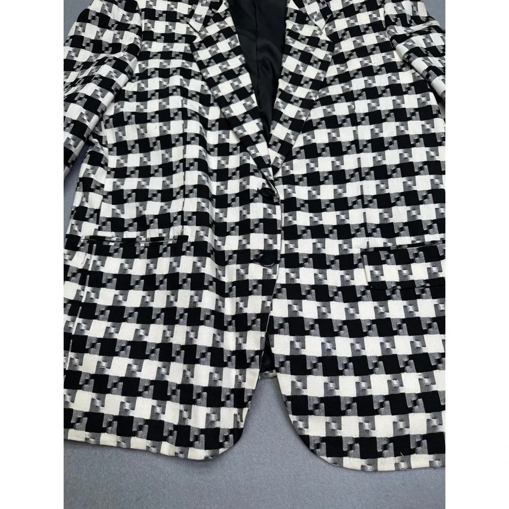 Saint Pierre Vintage Black White Geometric Checkered Blazer Jacket Womens XL